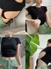 (Modal X Gram Human Cotton) Crew Neck Short-sleeved T-shirt Backless Strap Tight Short Top Trendy