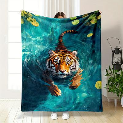 Swimming Tiger Blanket Bedroom Blanket for Livingroom Couch Lunch Break Soft Throw for Friend's Festival Gift