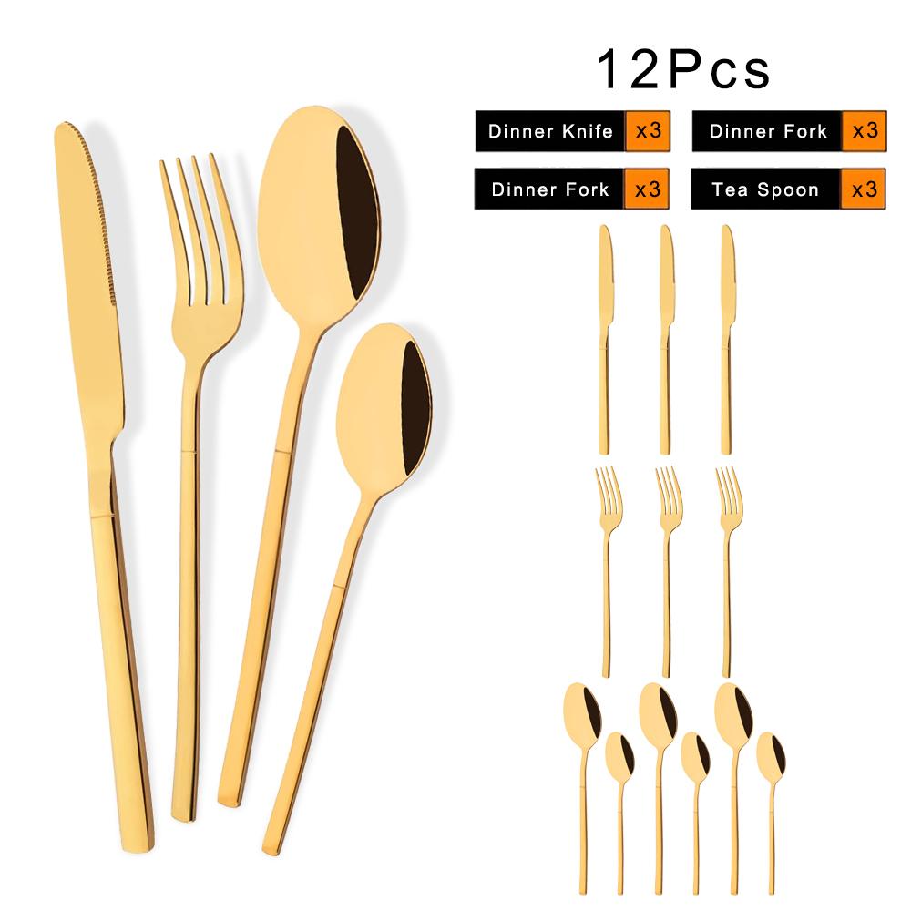 12Pcs Rose Gold Dinnerware Set Stainless Steel Cutlery Set Fork Knife Coffee Spoon Tableware Silverware Kitchen Flatware Set