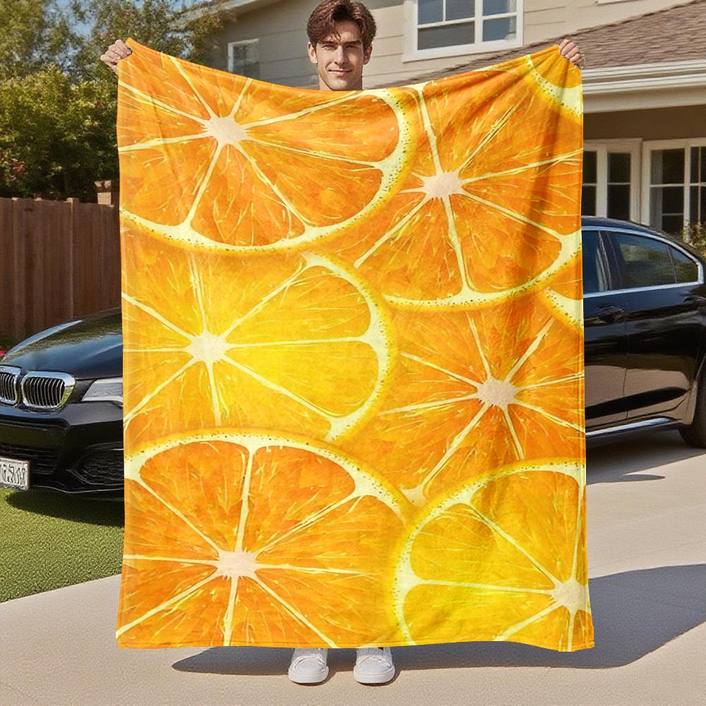 1PC Orange slicesOutdoor Flannel Blanket - Soft Plush Decor for Picnics, Camping, Bedroom, Playroom, Office, or Lunch Break 1339A