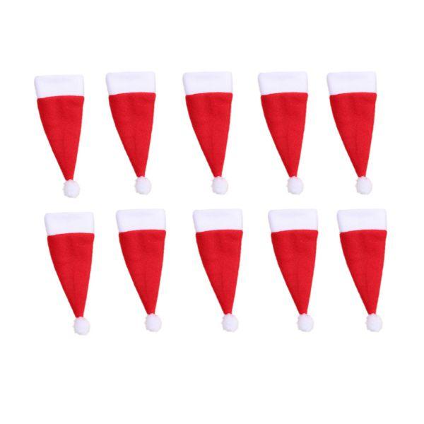 10Pcs Christmas Hat Wine Bottle Cover Plush Tableware Pocket Cartoon Table Decoration Accessories For Home Dinner Party Holiday