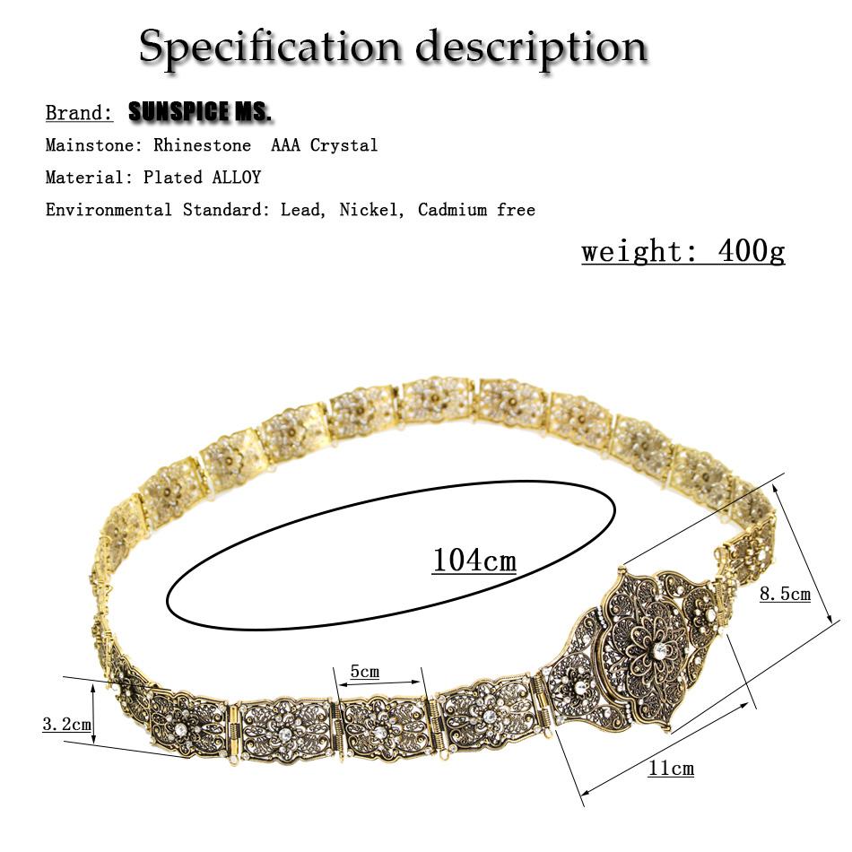 Caucasus Women Dress Belt Metal Waist Chain Adjustable Length Crystal Slavic Bridal Wedding Jewelry Caftan Robe Belt