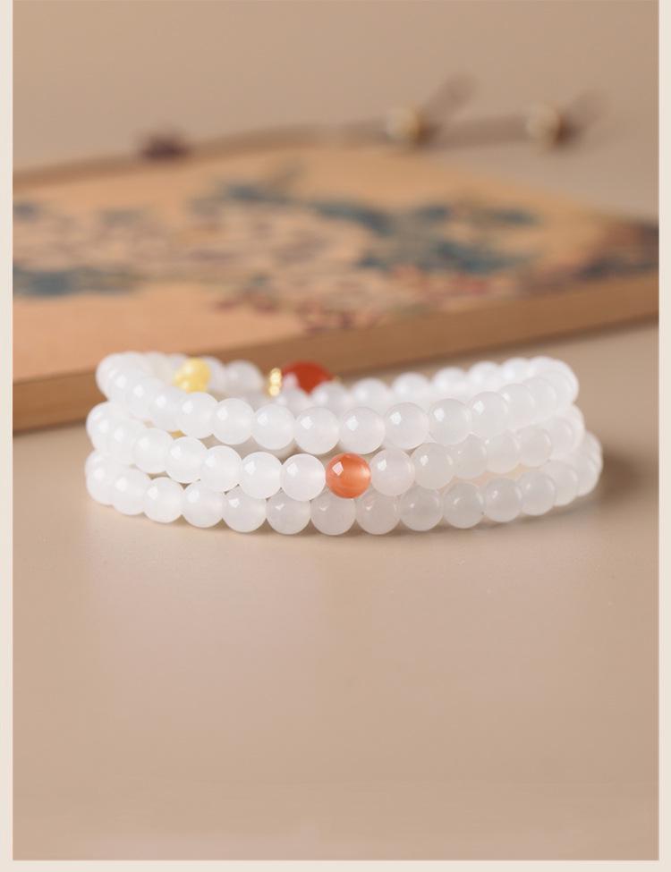 Xinjiang Hetian Mutton Fat White Jade Three-Circle Bead Bracelet Necklace