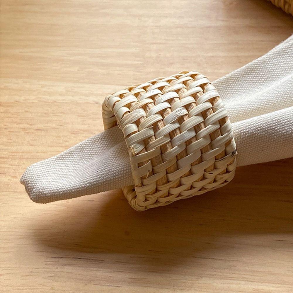 Solid Color Handwoven Rattan Napkin Rings Handmade Rattan Napkin Buckle  Tableware