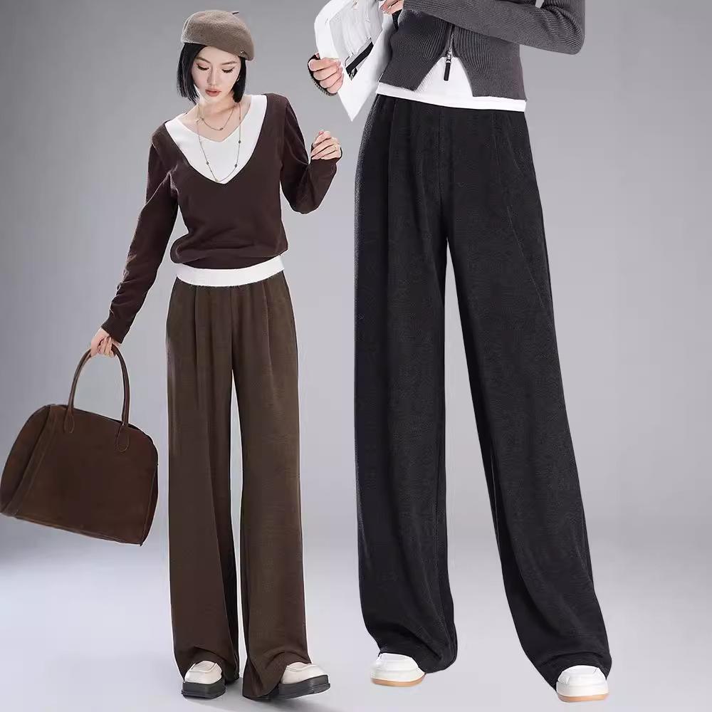 A Pair Of Hair Generation Drooping Soft Waxy Casual Pants For Women'S Autumn And Winter New High-End Wool Straight Mopping Wide-Leg Pants