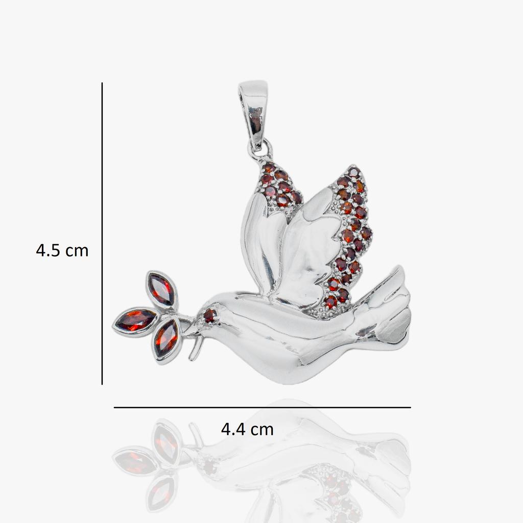 Sterling Silver Dove Pendant Necklace: Garnet Bird Jewelry