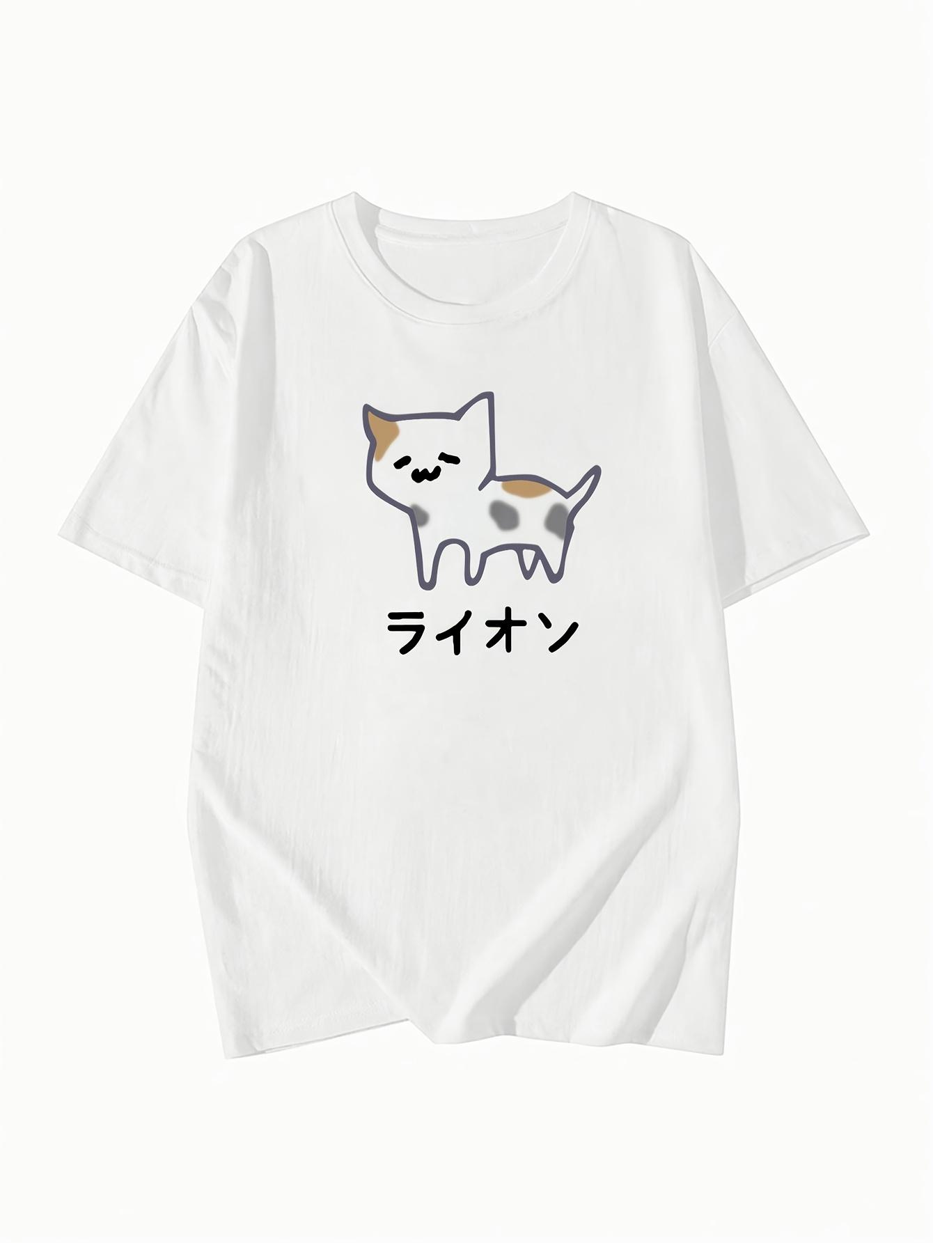 

Camiseta con estampado de gato de dibujos animados japoneses para mujer ropa estética transpirable de Unisexga corta con diseño S