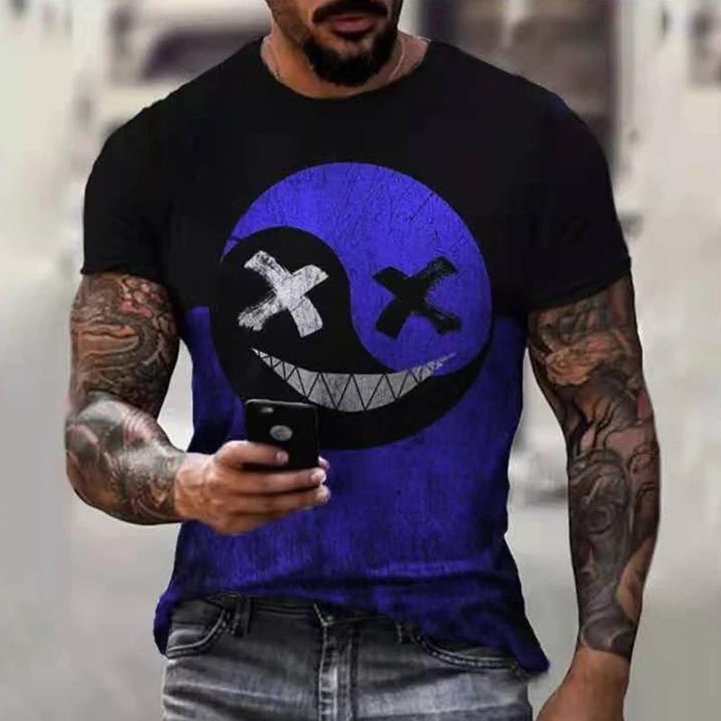 Men's T-shirt Casual Short Sleeved Hip-hop Smiling Face Printed T-shirt