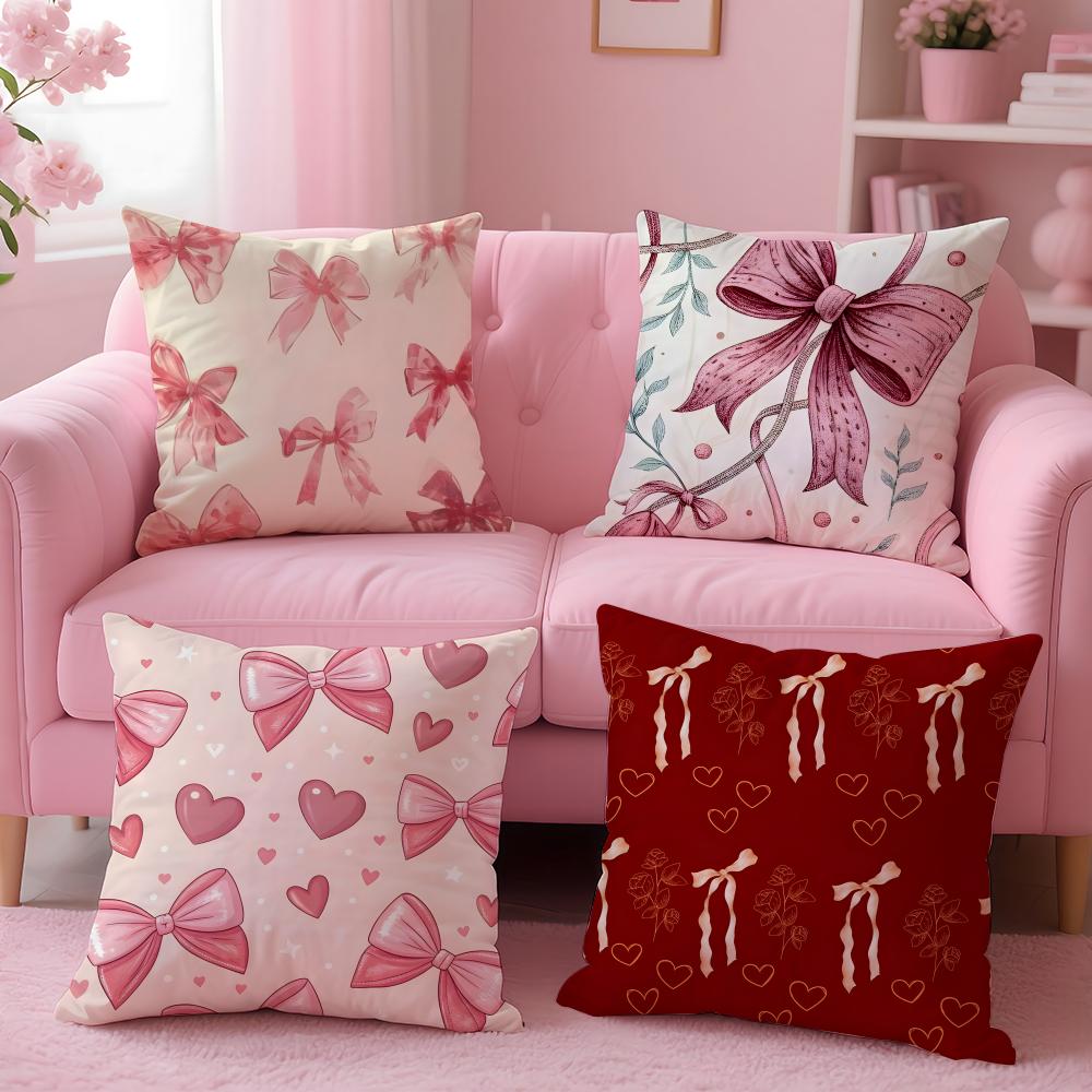 Elegant Cute Red and Pink Bowknot Cushion Cover Pillow Case Soft Friendly Fabric Concealed Zipper