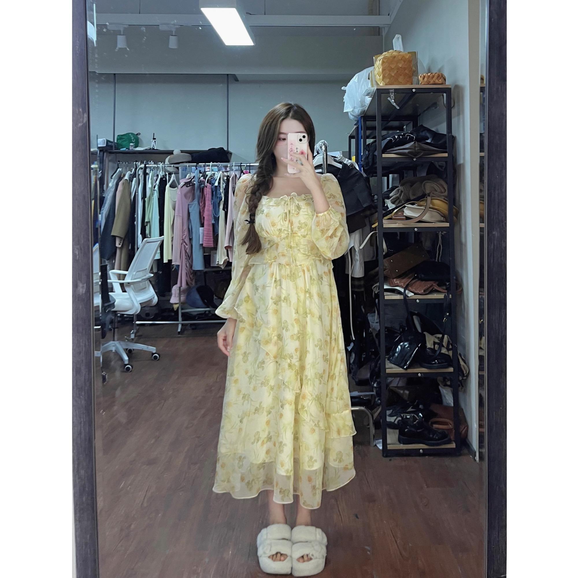 

Женское платье из шифона с цветочным принтом, квадратный вырез, длинная юбка с оборками, милое облегающее платье, не дающее возрасту, рукава-фонарики, нестандартные шифоновые юбки 2XL светло-зеленый