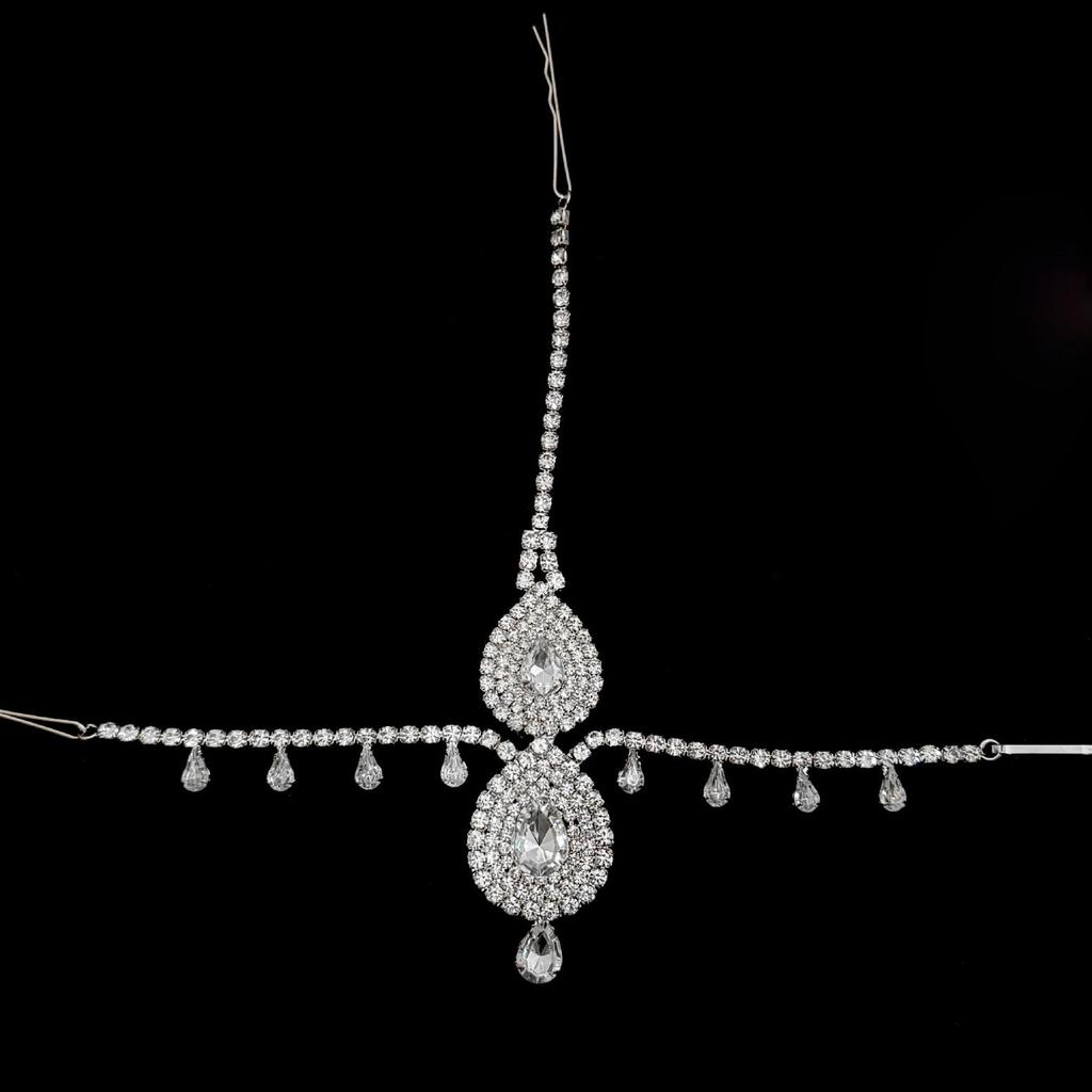 Bridal Zirconia Hair Chain with Diamond Pendant - European/American Crystal Headwear