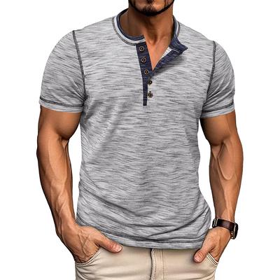Men's Summer Round Neck Color Blocked Short Sleeved T-shirt Plus Size Men's Button Up Henley Shirt