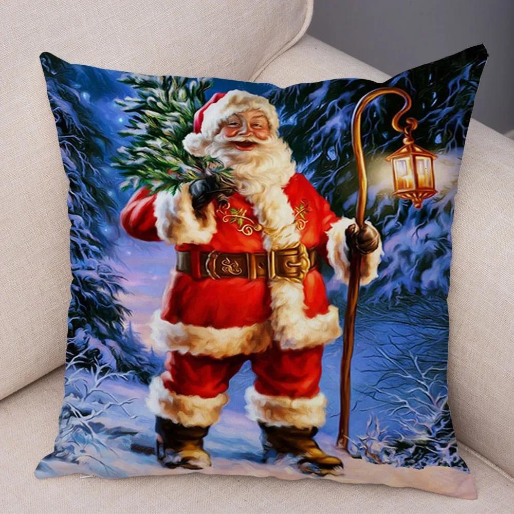 1 bucată față de pernă decorativă pentru petrecerea de Crăciun, față de pernă imprimată cu Moș Crăciun, decorare casă cameră canapea, cadou de Crăciun