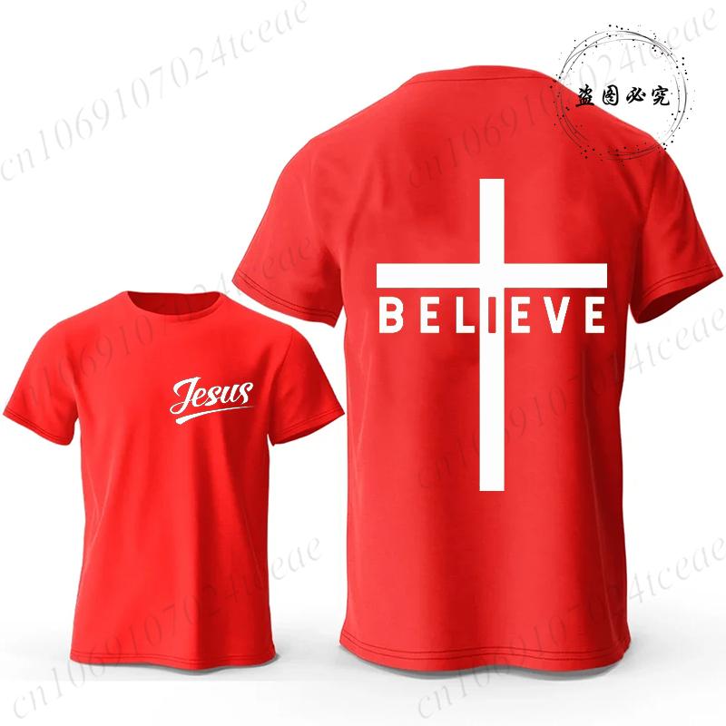 Believe Cross Jesus Creative Fashion Men's T-shirts Christian Graphic Printed Tops Female Tshirts Casual Short Sleeved T-shirt