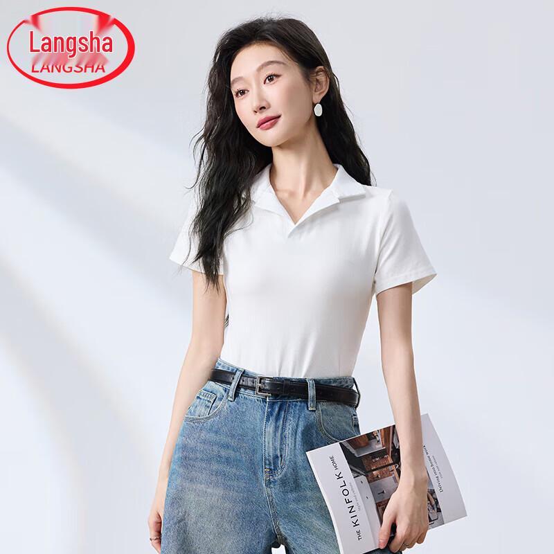 LANSWE Women s Slim Fit V-Neck Polo T-Shirt L
