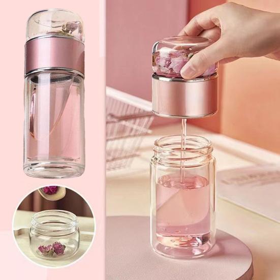 Glass Infuser Bottle Double Wall Tea Tumbler Insulated Loose Leaf Tea Brewer Hot And Cold Drinks Bottle for Home Office