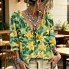 Women's Casual V-Neck Printed Tie Ruffle Blouse for Everyday Wear