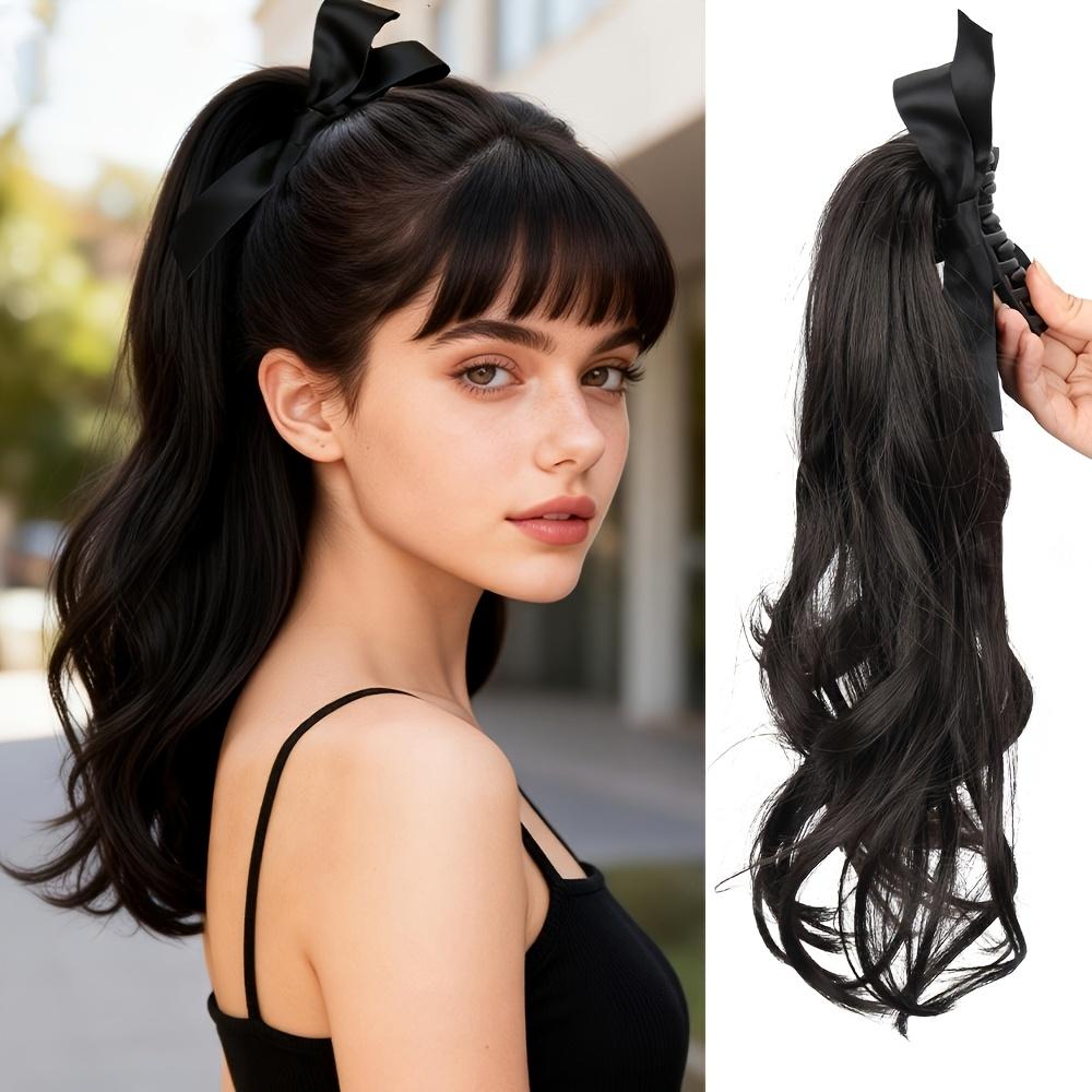 14-Inch Curly Clip-On Ponytail Wig, Bow Claw Ponytail, Suitable for Daily Wear by Ladies, Ponytail Wig