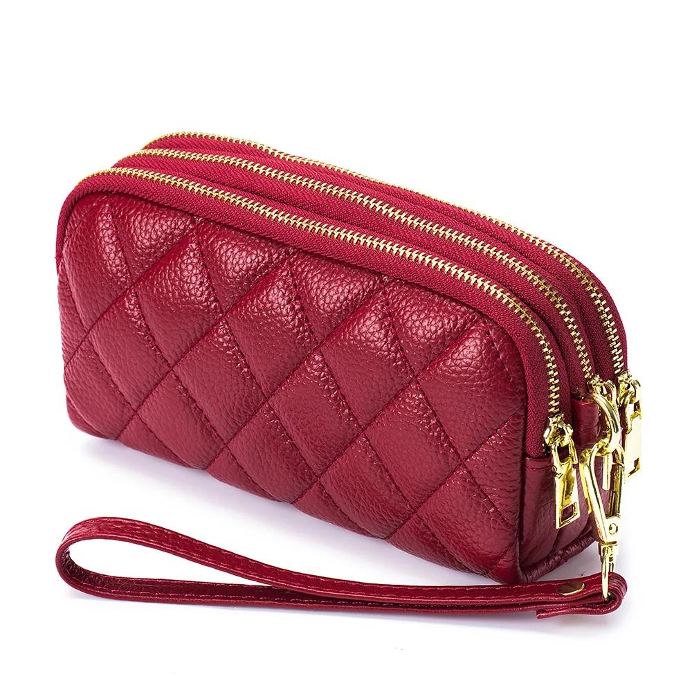 

Женская сумка-клатч из натуральной кожи, верхний слой кожи, длинный кошелек, трехслойный многофункциональный стеганый чехол для телефона и мобильного телефона