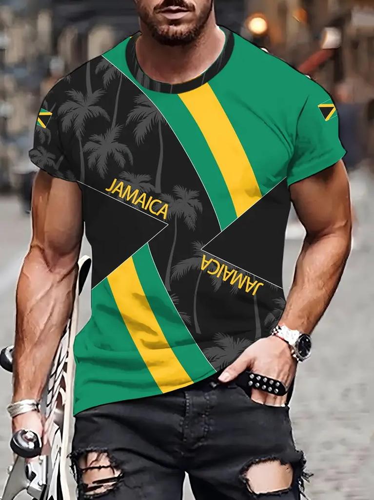 Jamaican Flag Hummingbird 3D Printed Men's Short-Sleeved T-Shirt - Patriotic Casual Streetwear Shirt