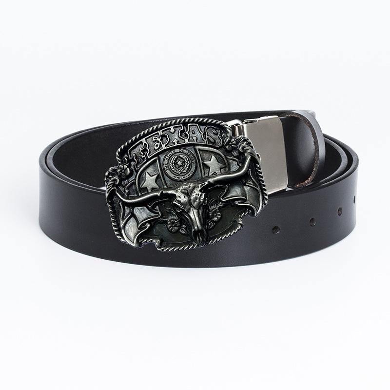 Pure Cowhide Domineering Cow Head Men's Belt Whole Ancient Tin Jeans Belt Belt