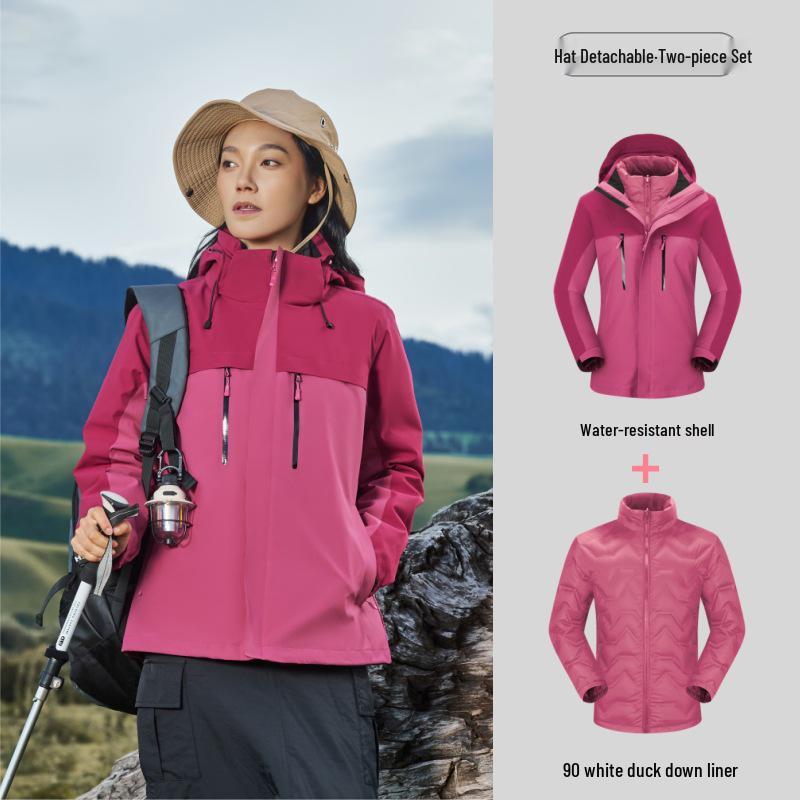 Women's 3-in-1 Down Jacket: Waterproof, Windproof, Outdoor Style for Autumn and Winter
