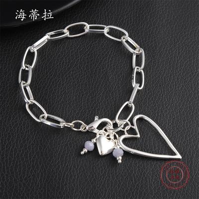 New Hollow Love Thick Chain Bracelet, Fashionable and Fresh Couple Versatile Heart-shaped Punk Pendant Bracelet