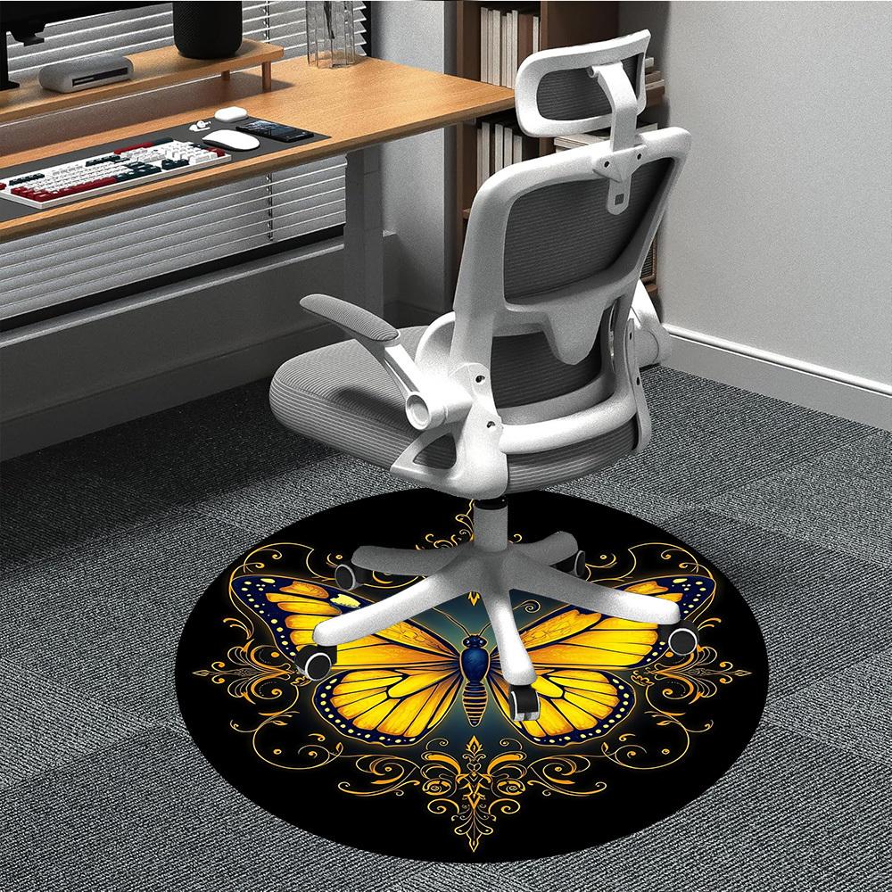 1pc Butterfly Ornament Chair Carpet for Office, Round Non Slip Durable Large Size Office Carpet, Suitable for Office