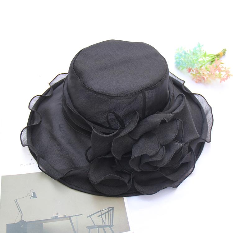 Monochrome Large Flower Mesh Gauze Hat Women'S Summer Travel Sun Protection Sun Hat Foldable Beach Sun Hat