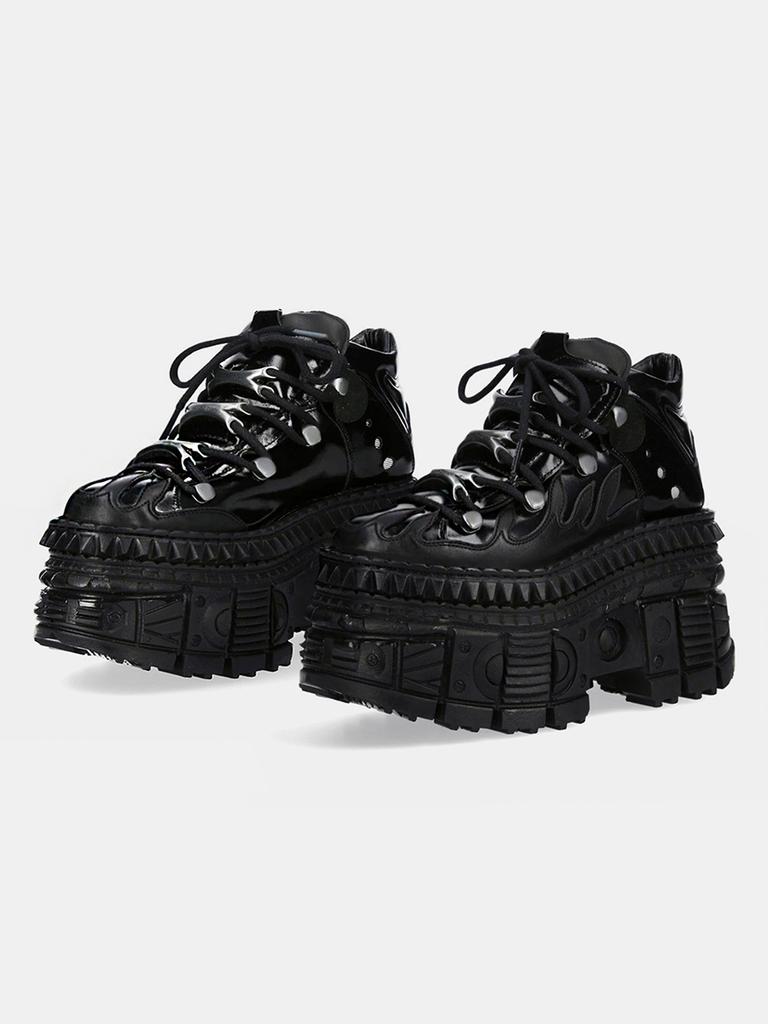 Women Gothic Metal Small Man Functional Wind High Top Millennium Spice Muffin Leather Lace-up Big Head Platform Shoes 10cm