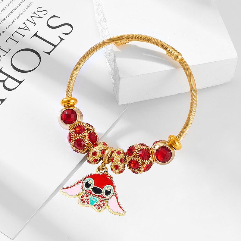 Korean Style Cartoon Beaded Friendship Bracelet With Diamond Butterfly Charm Stainless Steel Jewelry Gift