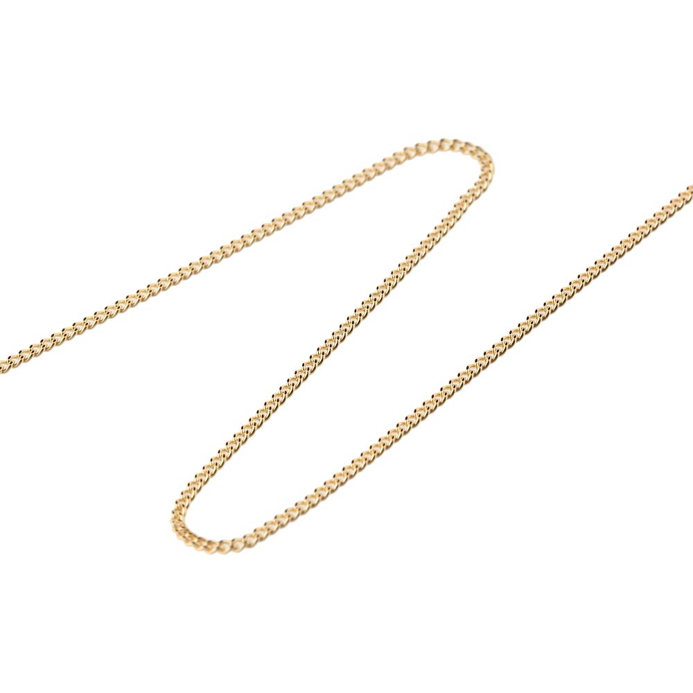 Goods 18K Yellow Gold Curb Chain for Men and with Clasp [Happy Shop] Necklace, 45cm, Double-Sided, Thin, 1.2mm Wide, Women,