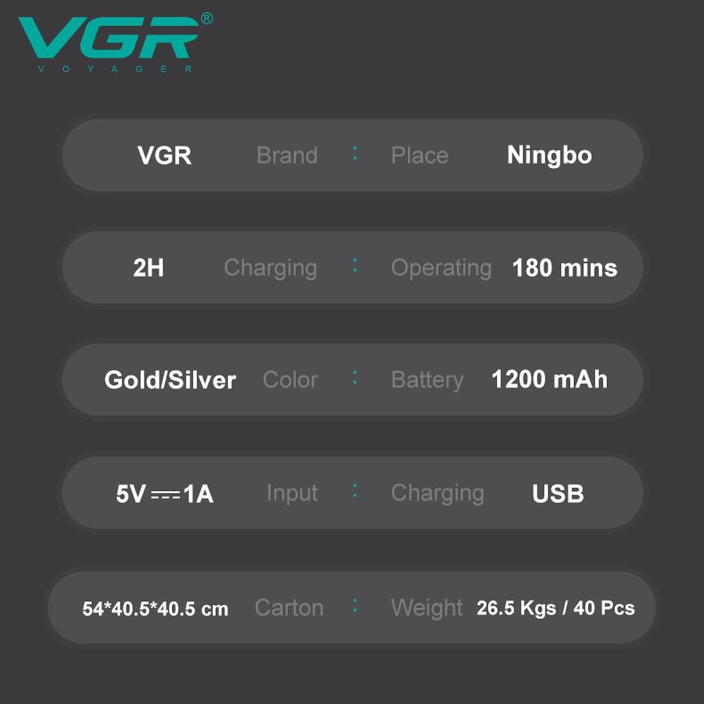 2026 VGR V-350 Men's Shaver Convenient Shaver Intelligent LED Digital Hair Trimming Dual-Head Shaver Metal Body Electric Rechargeable Shaver