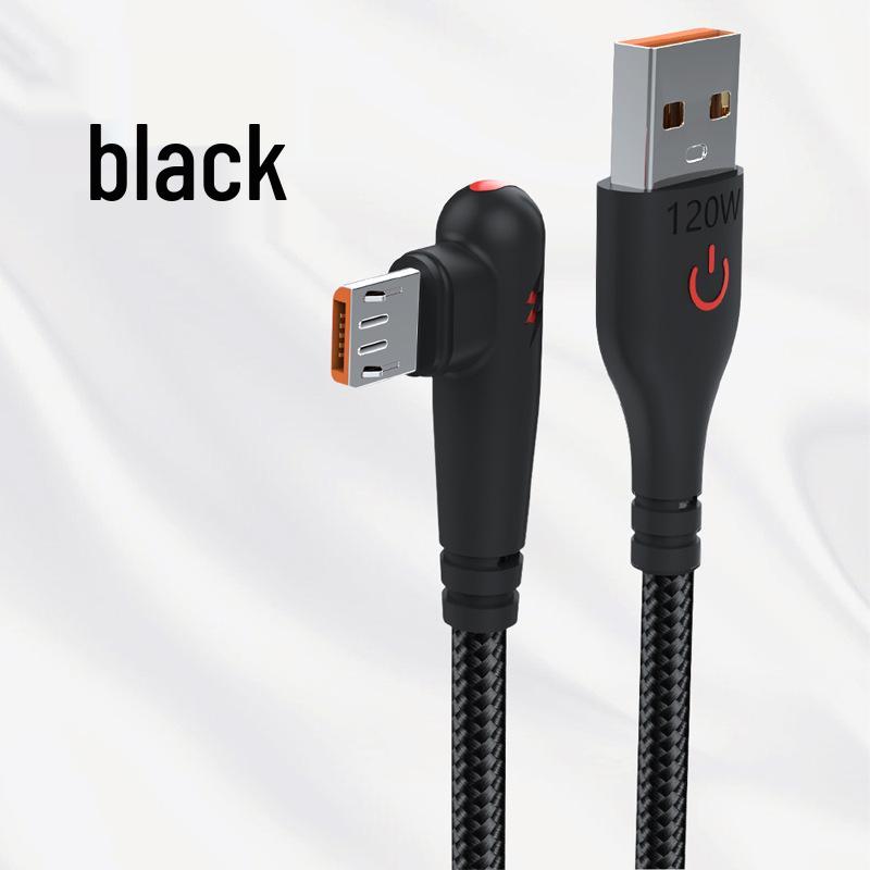 120W Fast Charging Right-Angle Cable for Huawei, Vivo, Meizu, Oppo, and Redmi 6A