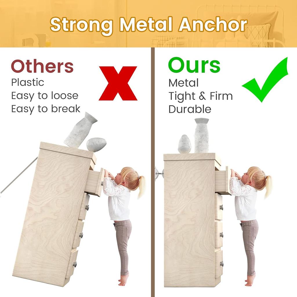 Furniture Anchors (10 Pack) for Baby Proofing, Furniture Straps Anti Tip Furniture Anchor Securing 400 lbs/Keep Baby Pet Safety from Falling Furniture