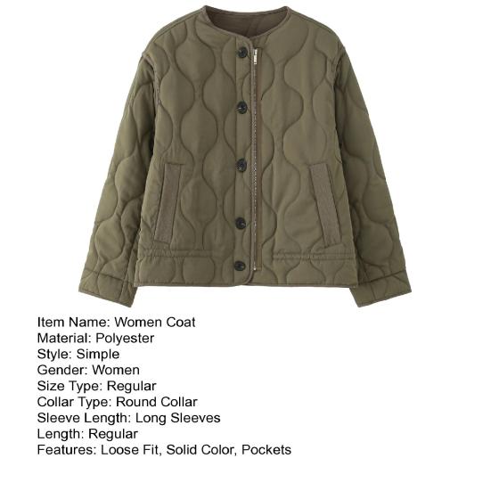 Women Coat Round Neck Long Sleeve Solid Color Jacket with Pockets Versatile Style Thickened Casual Outerwear