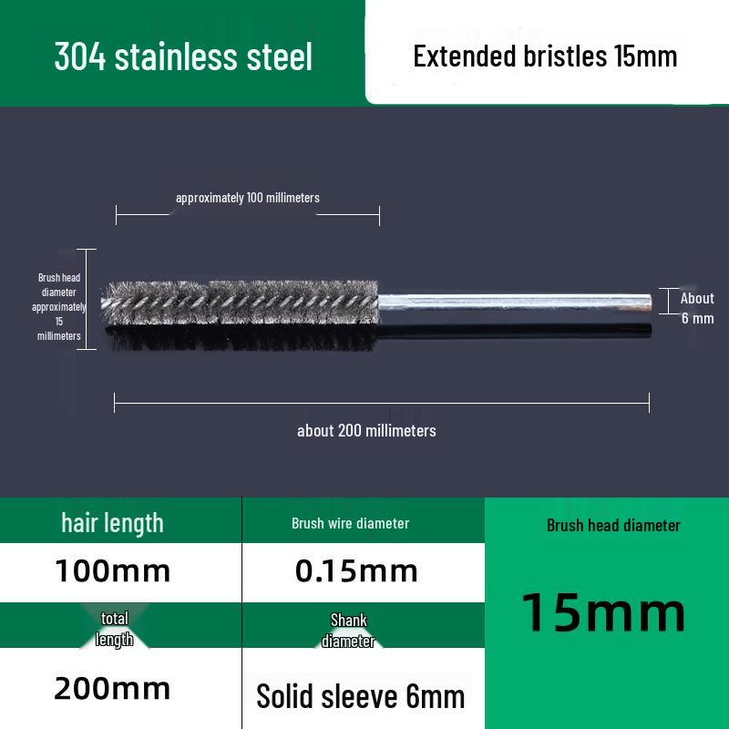 Industrial Rust Removal and Polishing Brush with Handle - Stainless Steel and Copper Wire for Inner Hole Sanding