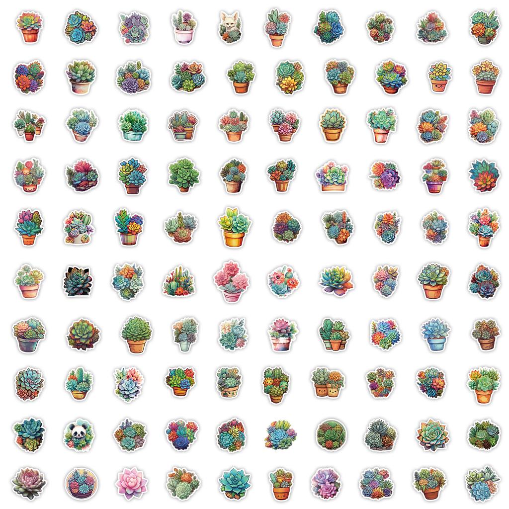 100 Plant Succulent Graffiti Stickers Suitcase Guitar Mobile Phone Decorative Stickers Waterproof Teaching Stationery Stickers