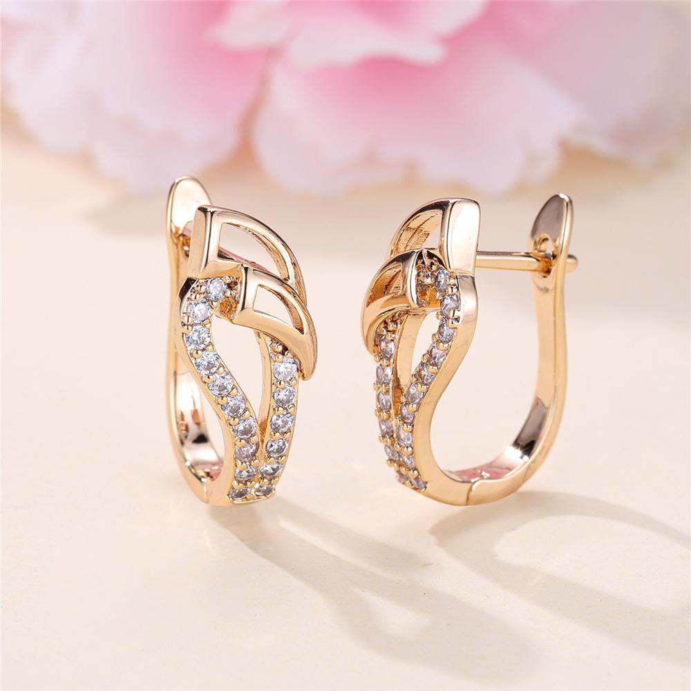 Trendy Crystal White Zircon Skeleton Hoop Earrings For Women Vintage Gold Color Wedding Jewelry
