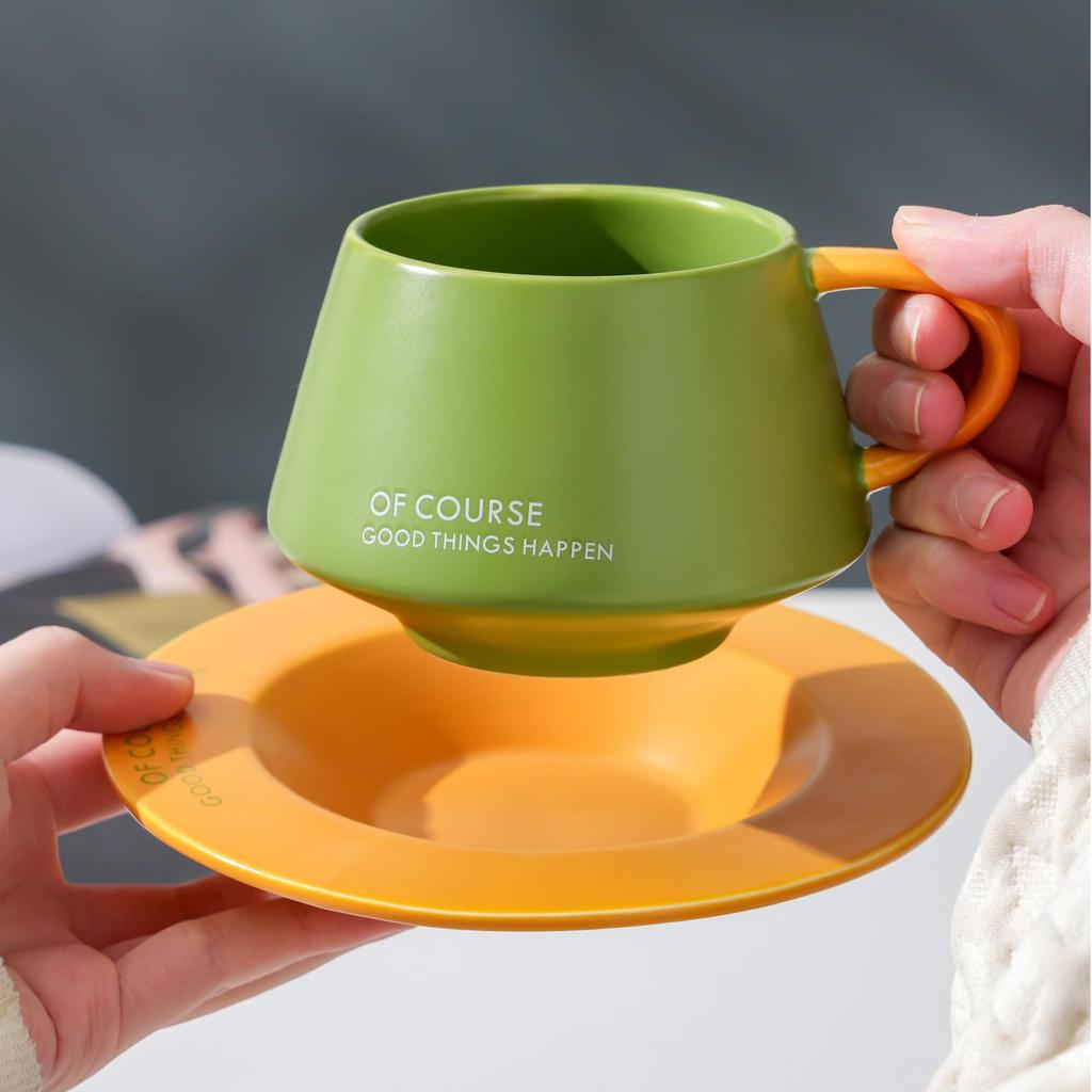Nordic Contrasting Coffee Cup Saucer Set Tea Cup Office Mug High End Gift Ceramic Cup High Value Drinking Cup