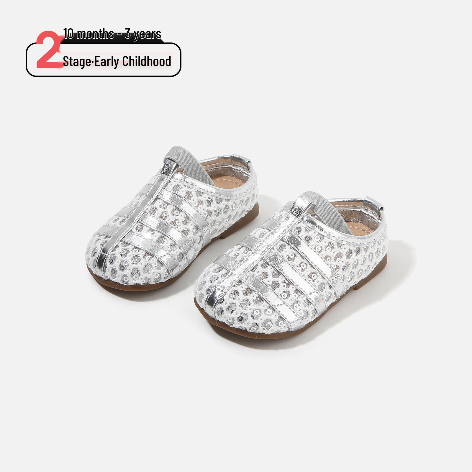 

2026 New Style Girl s Woven Leather Slip-on Sandals for Toddlers - Versatile Spring Walking Shoes 16/12.5cm срібний