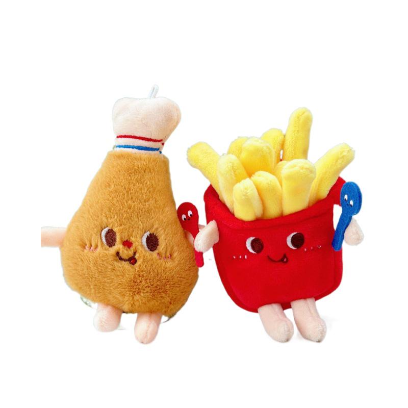 Cartoon Plush Pendant: Hamburger, Hot Dog, Chicken Leg & Cute Fries - Small Doll for Claw Machine or Schoolbag Decoration