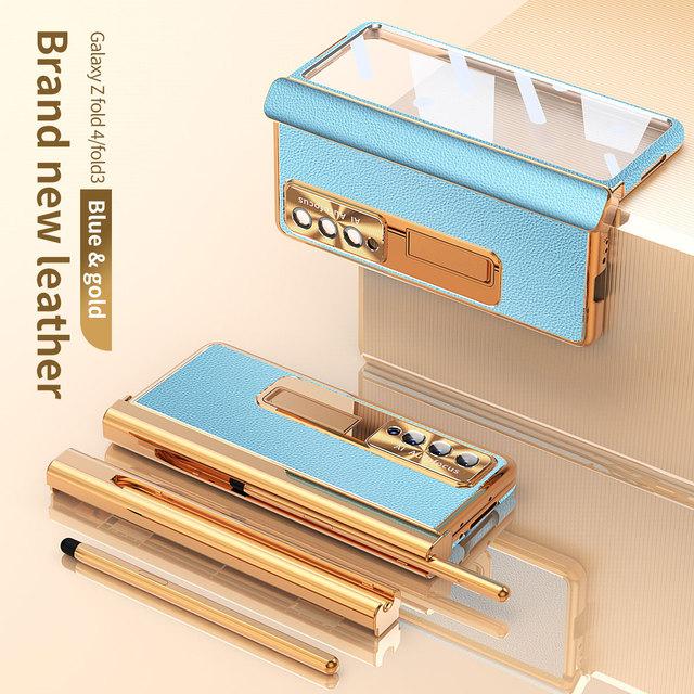 Mit S Pen Beschichtung magnetische Ledertasche für Samsung Galaxy Z Fold 4 5G Kickstand 360 Full Screen Protector Telefon Abdeckung Z Fold 3