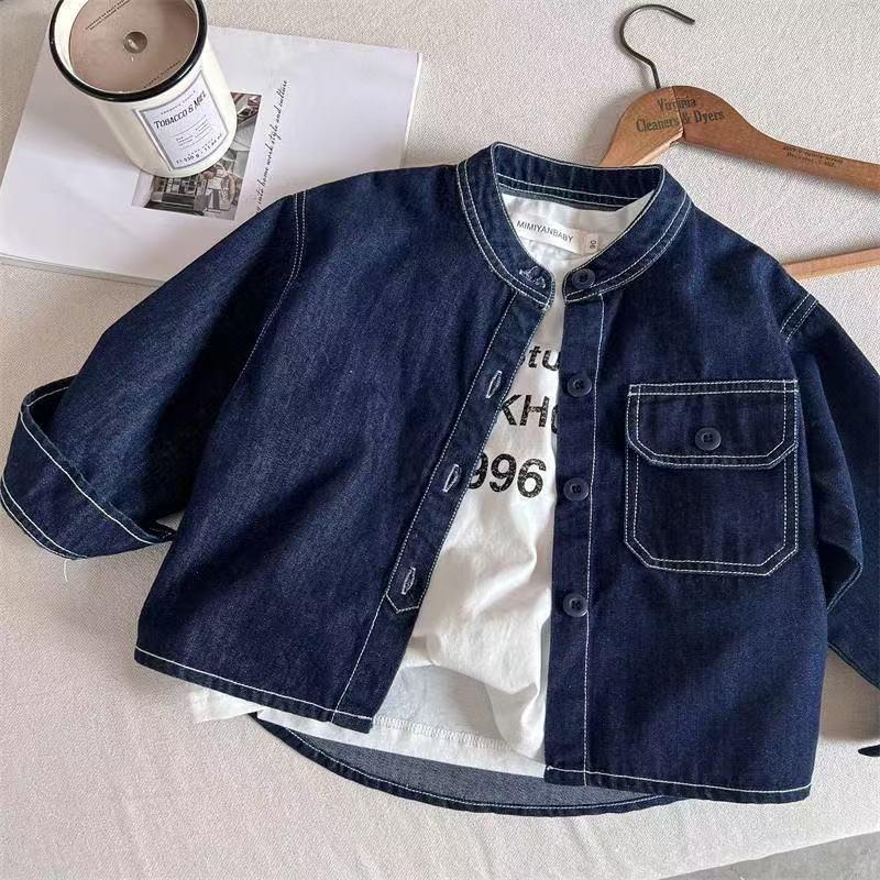 

Boys Korean Style Casual Denim Jacket - Round Neck Baby to Medium Child Coat for Autumn 120