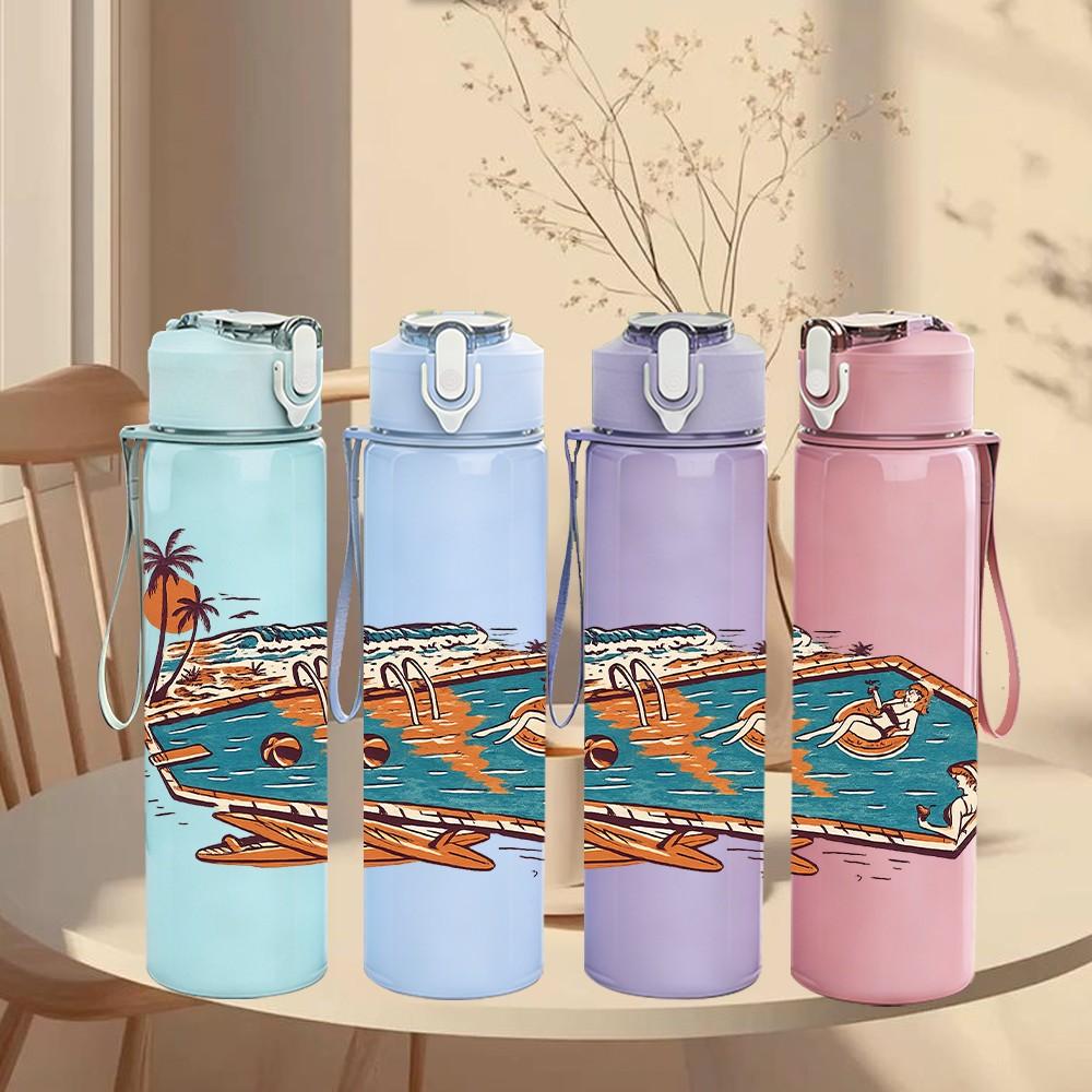 1PC Vintage Desert Road Trip Print 750ml Color Plastic Sports Water Bottle Leakproof Flip Straw Lid Suitable for Sports Office Home Use