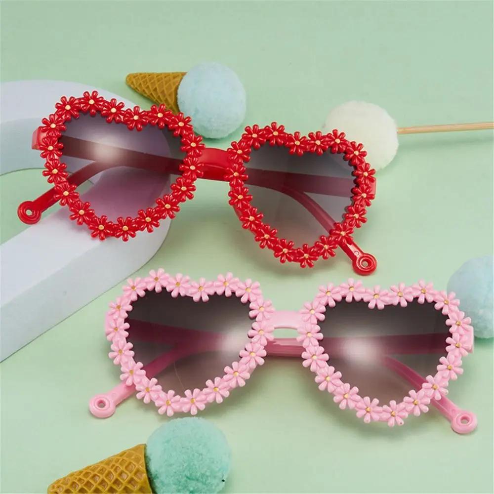 Retro Heart-Shaped Kids Daisy Sunglasses 3-18 Years Vintage Flower Sun Glasses Sun Protection Outdoor Eyewear for Boys Girls