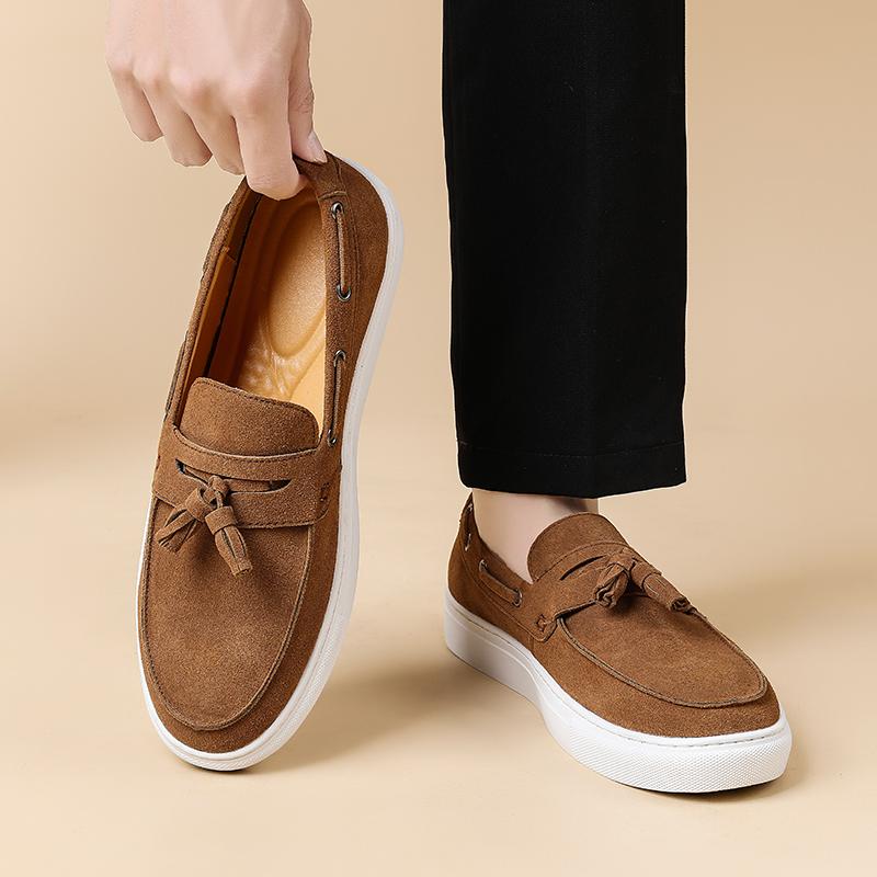 Trendy Men's Velvet Bean Shoes Slip-On Casual Loafers Round Toe Breathable Synthetic Leather Rubber Bottom Shoes