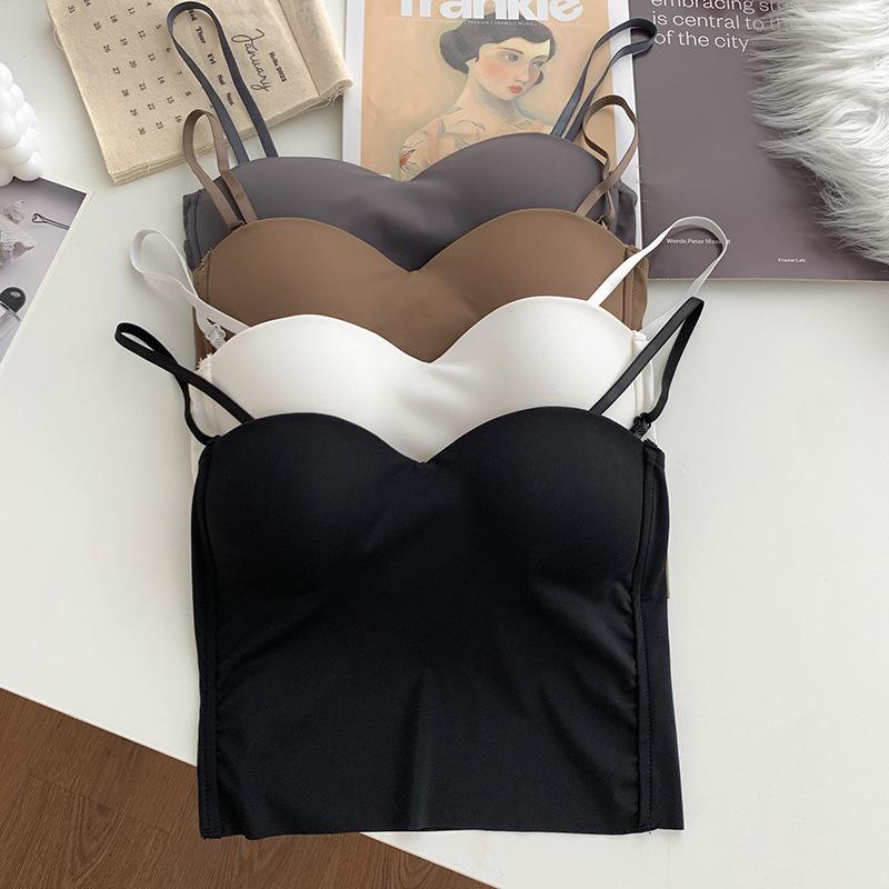 Sleek Ice Silk V-Neck Tank with Fixed Cups and Chest Pads, Inner Layer, and Short Bandeau