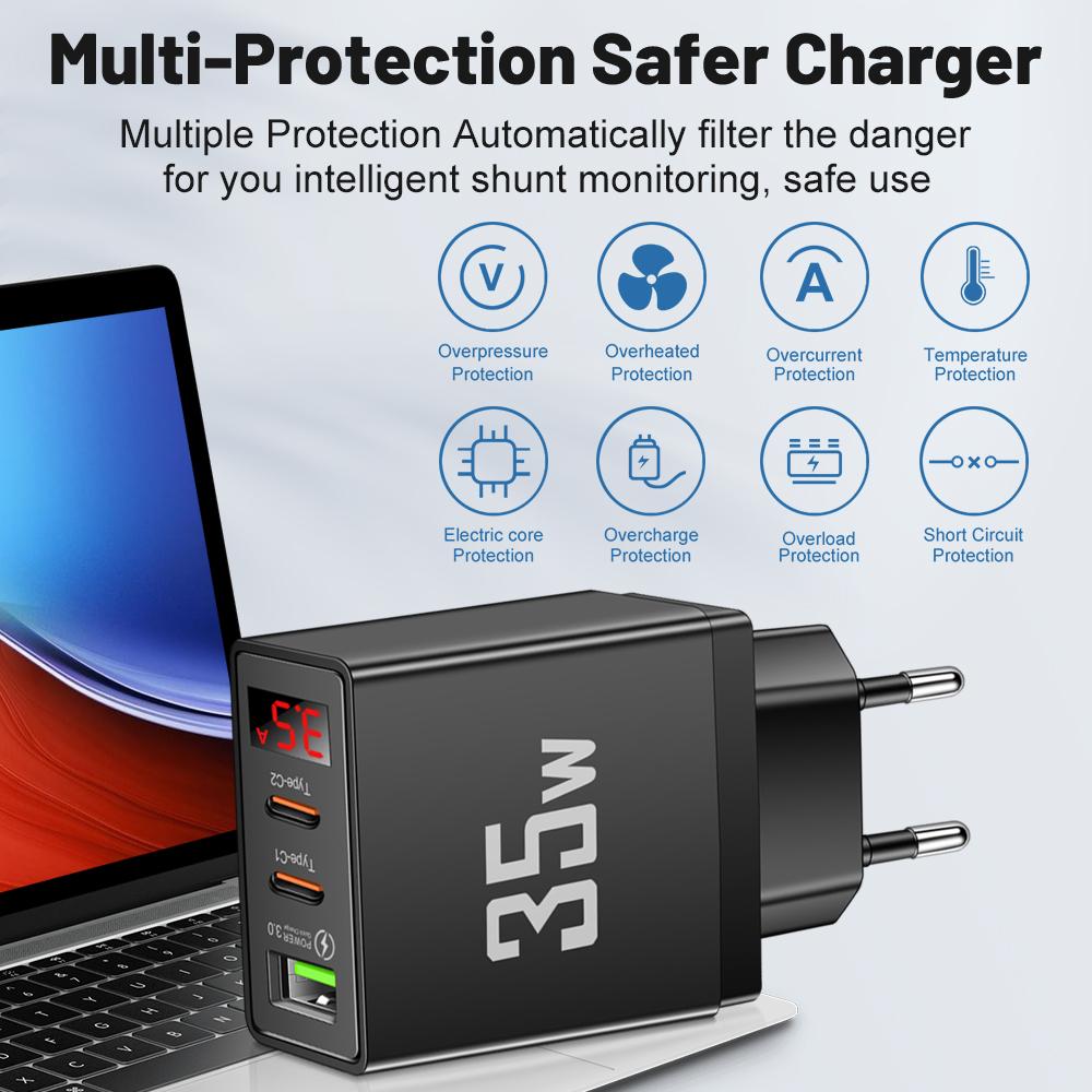 35W Dual PD Port USB Fast Charger Type C Mobile Phone Adapter Quick Charge Wall Charger for IPhone 16 15 14 Xiaomi Samsung Oneplus