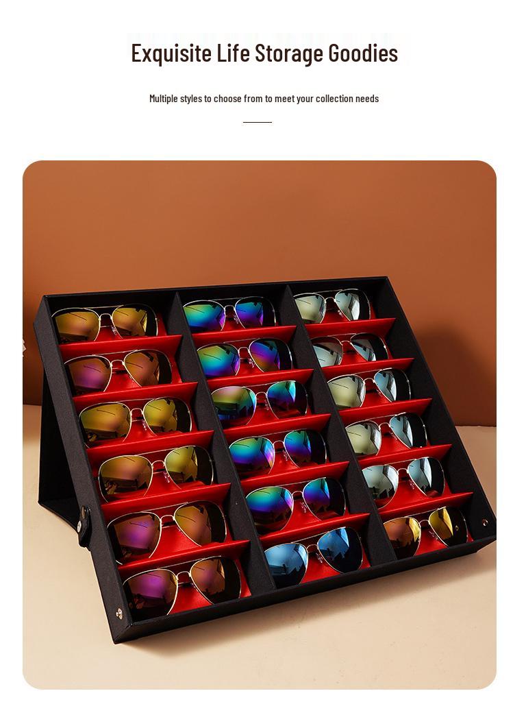 Eyeglasses & Jewelry Display Box with 18 Compartments and Stand